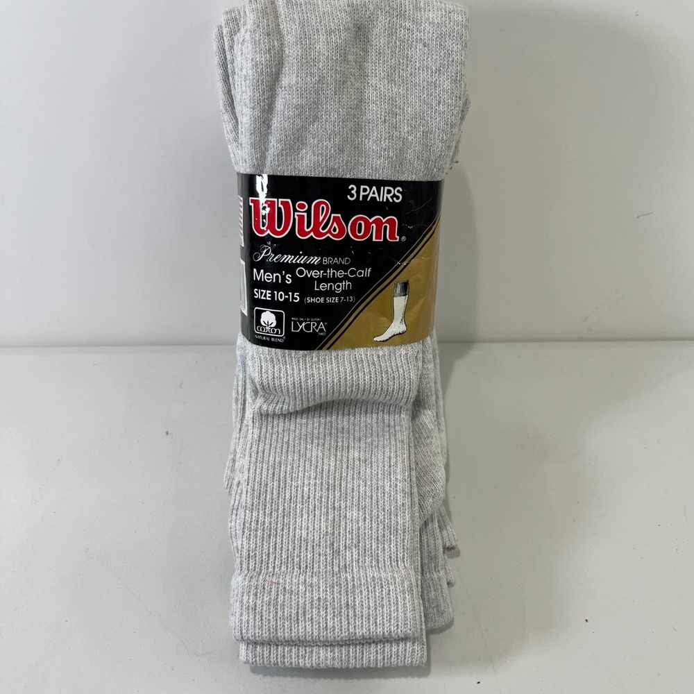 Vintage Wilson Over The Calf Socks Mens 10-15 3 Pack Gray Cotton Lycra Sport USA